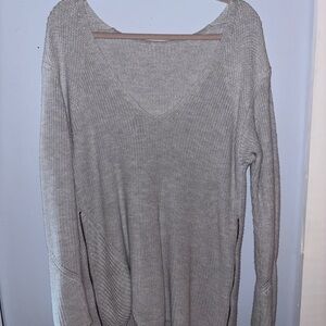 Gray V-Neck Knit Sweater